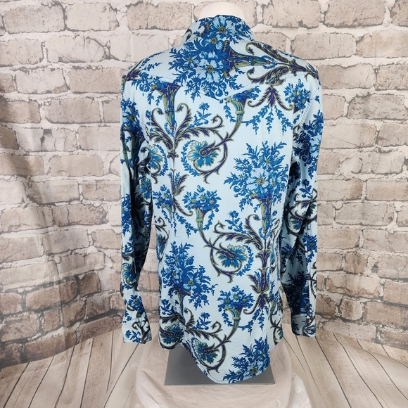 Roper Floral Pearl Snap Western Shirt  Powder Blue Feminine Cowgirl Size Large - Picture 9 of 15